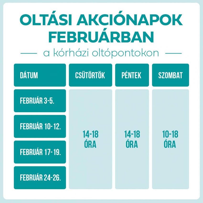 Ezek a februári oltási akció időpontjai.