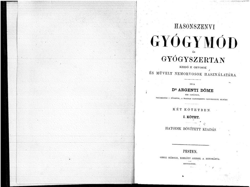 Homeopátiás gyógyszerkönyv 1858-ból