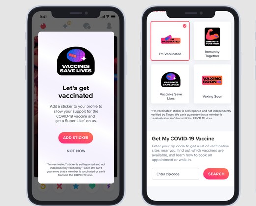 Oltási jelvények a Tinderen