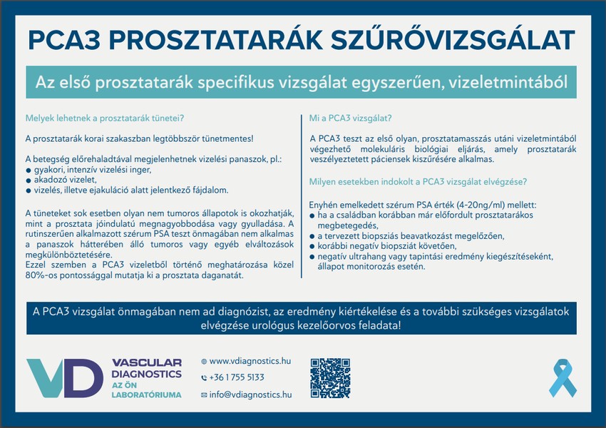 A prosztatarák kialakulásának megelőzése érdekében a legtöbb amit tehet, az egészséges életmódra való törekvés mellett a rákszűréseken való részvétel, illetve az azt kiegészítő, alátámasztó PCA3 szűrővizsgálat.