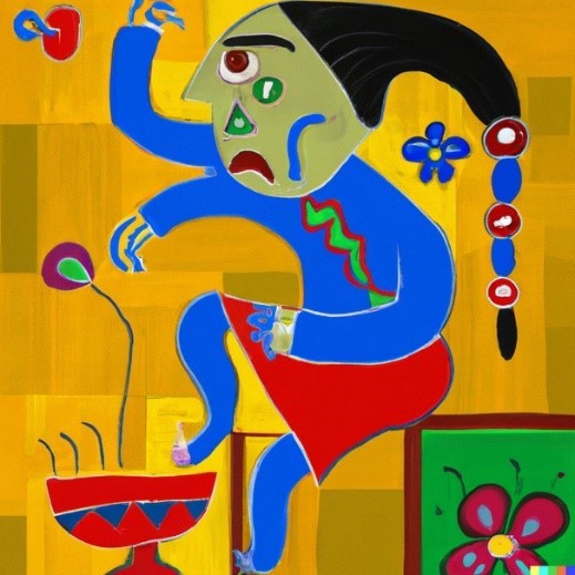 A Pablo Picasso-t mímelő alkotáson a hölgy minden avantgárd módszert bevet.