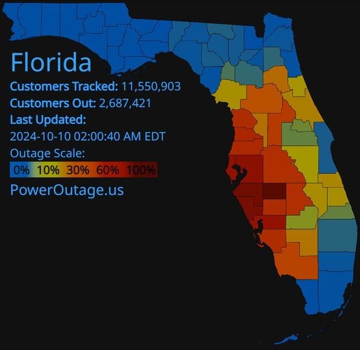Több mint 2,6 millió háztartásban nincs áram Floridában a Milton hurrikán miatt.