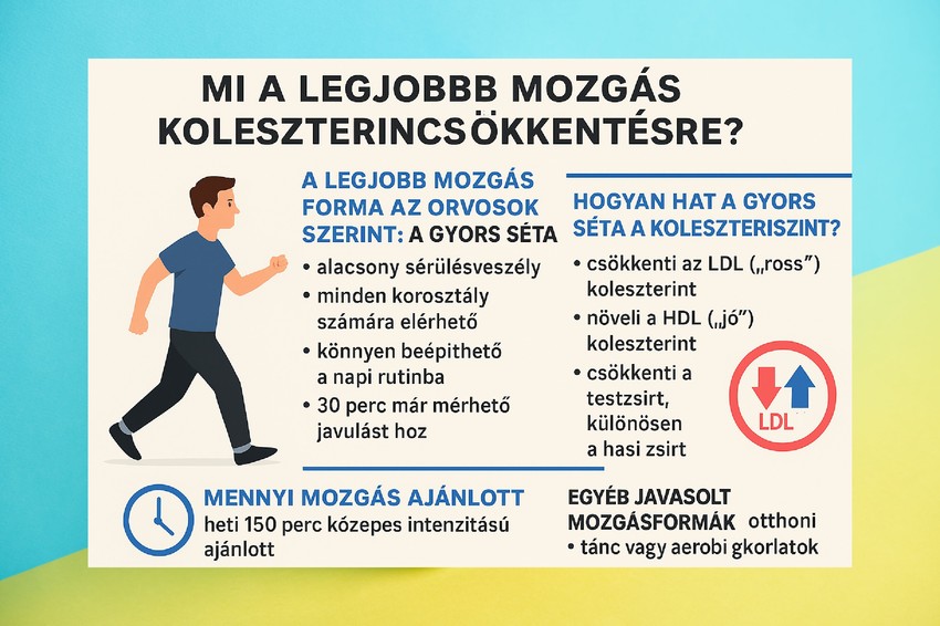 A szakértők szerint sem a futás, sem az úszás, sem a biciklizés nem olyan hatékony a koleszterinszint csökkentésében, mint a gyors séta.
