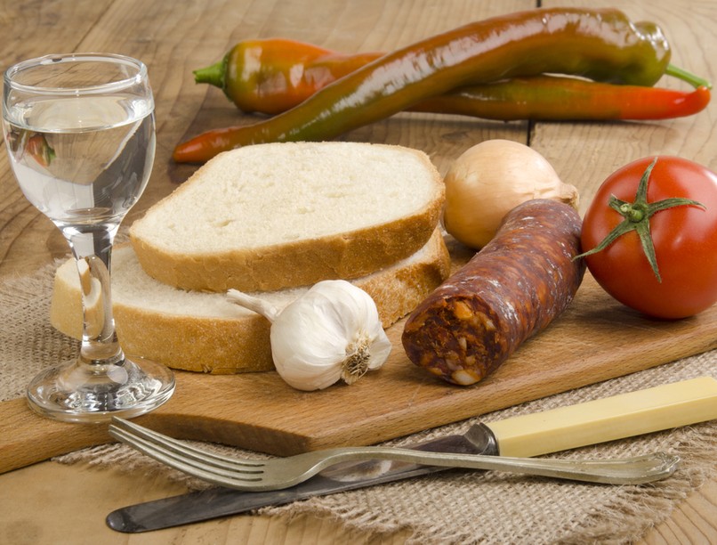 kolbász, pálinka, magyar, étkezés