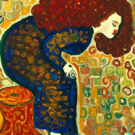 A Dall-e szerint Gustav Klimt által ábrázolt hölgy eszében sem a csók jár.