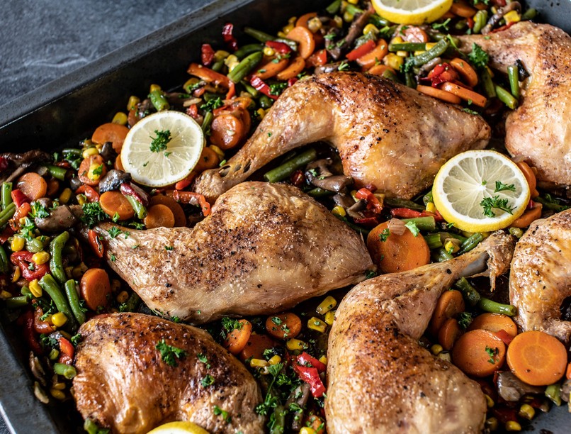 csirke, recept, sült, zöldség