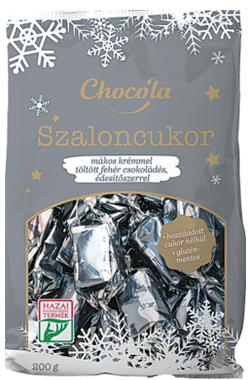 Choco‘la mákos krémmel töltött fehércsokoládés szaloncukor, édesítőszerrel 200 g
