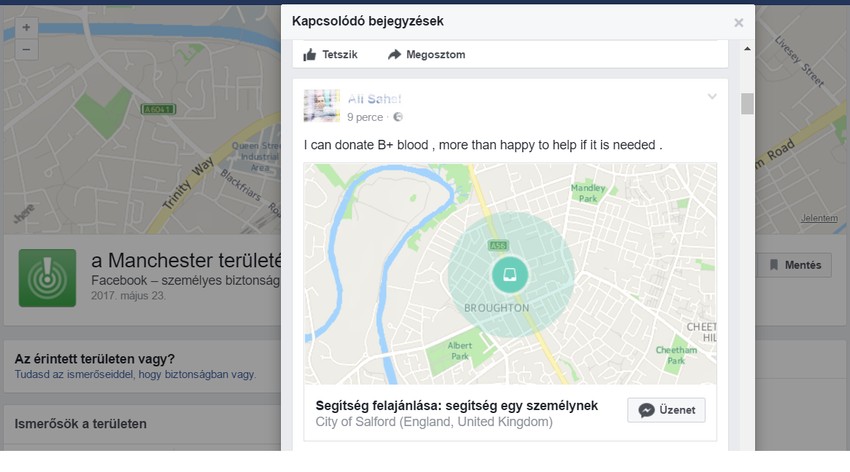Egy Facebook felhasználó B+ vért ajánlott fel a manchesteri robbantás után
