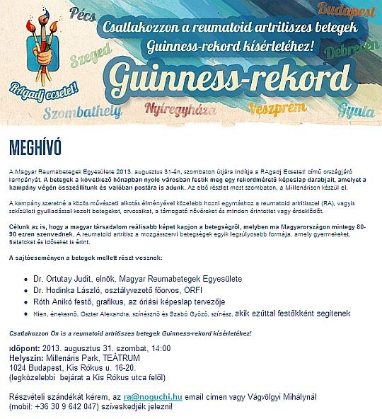 Guiness-rekord-kísérlet: reumatoid artritiszesek festménye a Millenárison!