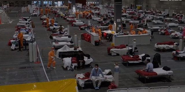 Koronavírus: kijózanító felvételek Madrid tábori kórházából