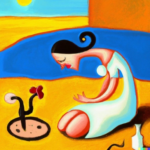 Salvador Dalí képén a lány utolsó reményében egy rózsához imádkozik