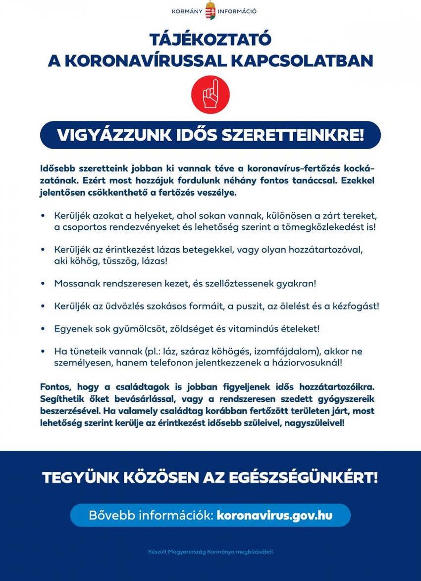 A koronavírus idejére kifüggesztendő tájékoztató